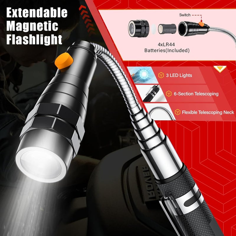 SYMNTEM Gifts for Dad, Telescoping Magnetic Pick Up Tool Set, Stocking Stuffers for Men, Extendable Magnet Flashlight with Inspection Mirror, Flexible LED Flashlight,Christmas Gifts for Men, Women - Image 3